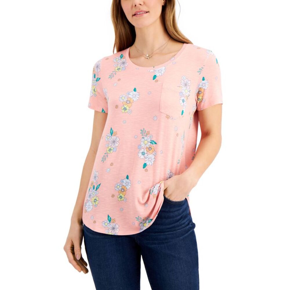 Style & Co Printed Drapey Pocket T-Shirt